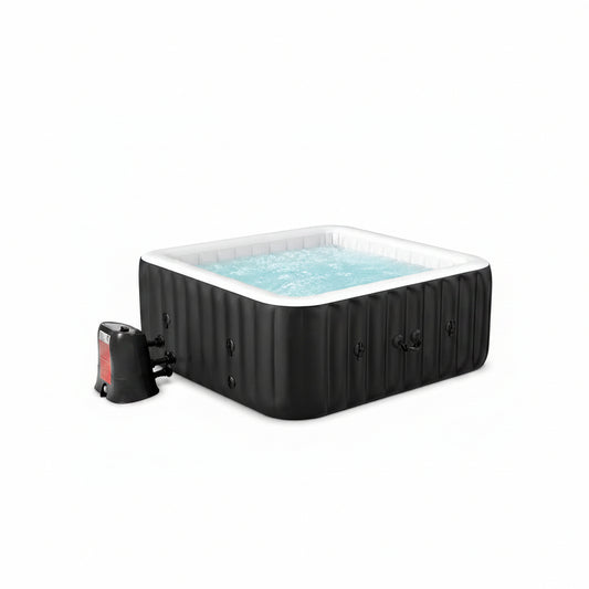240 Gallon Inflatable Hot Tub 6 Person Square with Control Panel, Portable Outdoor Airjet Hot Tub Spa with 130 Bubble Jets, Filter, Insulated Tub Cover and Floor Protector, Temperature up to 104°F