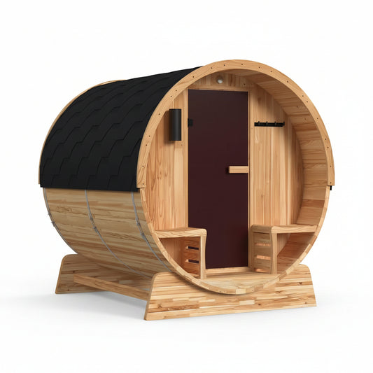 4-Person Electric Heater Outdoor Cedar Barrel Steam Sauna Front Porch Canopy - ETL Certified