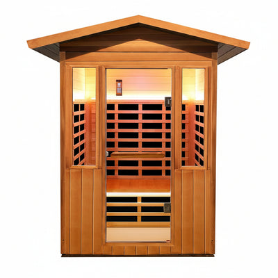 2 Person Outdoor Sauna Infrared Saunas Dry Sauna Room 1800W 120V | Red Cedar and Okoume Wood Wooden Sauna Spa APP Control 7 Color Light 48.8 * 37 * 87.4Inch