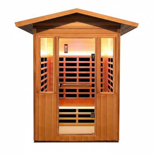 2 Person Outdoor Sauna Infrared Saunas Dry Sauna Room 1800W 120V | Red Cedar and Okoume Wood Wooden Sauna Spa APP Control 7 Color Light 48.8 * 37 * 87.4Inch